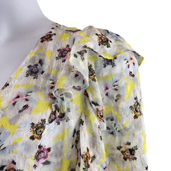 NEW Tanya Taylor Plus Size 18 Silk Wrap Mini Dress Georgina Yellow Floral Party - Picture 10 of 16